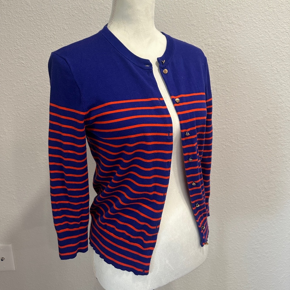 J. Crew Royal Blue & Orange Stripes Knit Sweater